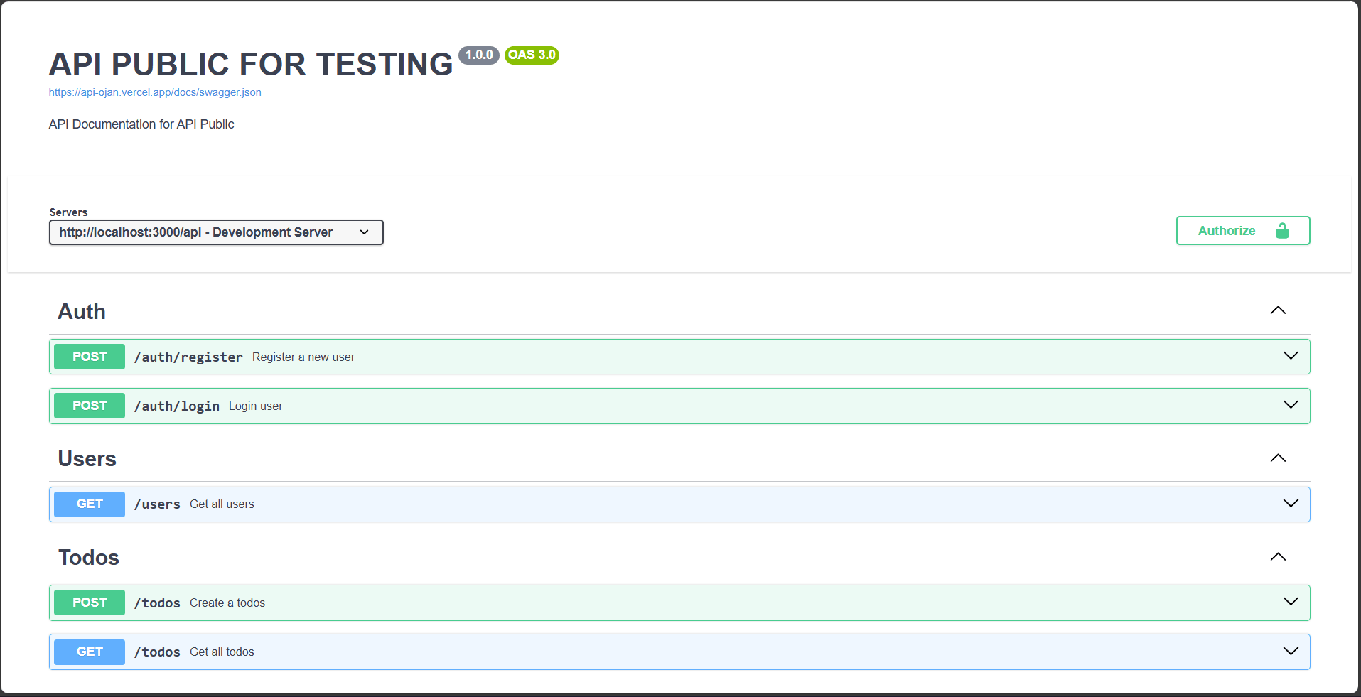 API PUBLIC project preview